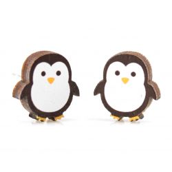 Penguin stud wood earrings