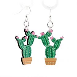 flowering cactus wood earrings