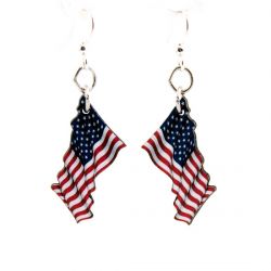 waving american flag wood earrings