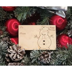 Snowman Holiday Ornament Card in Natural Wood