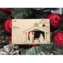 Nativity Holiday Ornament Card in Natural Wood