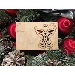 Angel Holiday Ornament Card in Natural Wood