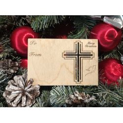 Christian Cross Holiday Ornament Card in Natural Wood