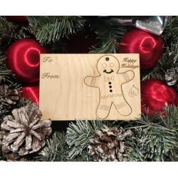 Gingerbread Man Holiday Ornament Card in Natural Wood