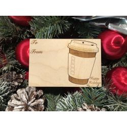 Coffee Cup Holiday Ornament Card in Natural Wood
