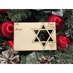 Star of David Holiday Ornament Card in Natural Wood