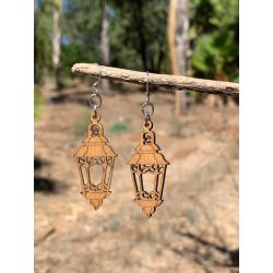 tan lantern wood earrings