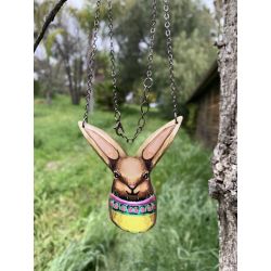 Easter Bunny wood necklace