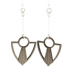 gray art deco anchor fan wood earrings