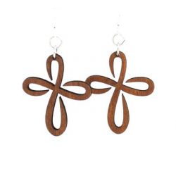 cinnamon infinity cross wood earrings
