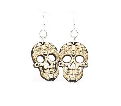 Blossom Sugar Skull Wood Earrings made from Eco Friendly Wood