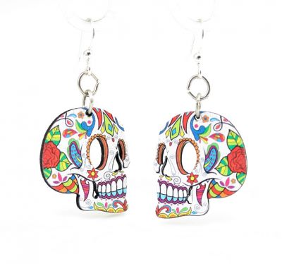 Profile Sugar Skull Earrings made from Eco Friendly Wood
