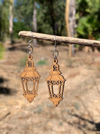 tan lantern wood earrings
